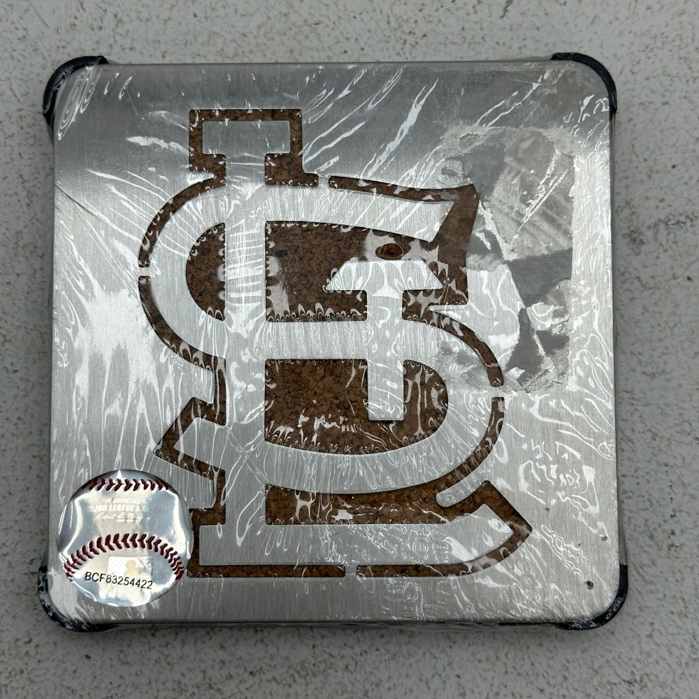 NWT St Louis Cardinals MLB Stainless Steel Drink Coasters & Caddy 4-Pack 4x4"